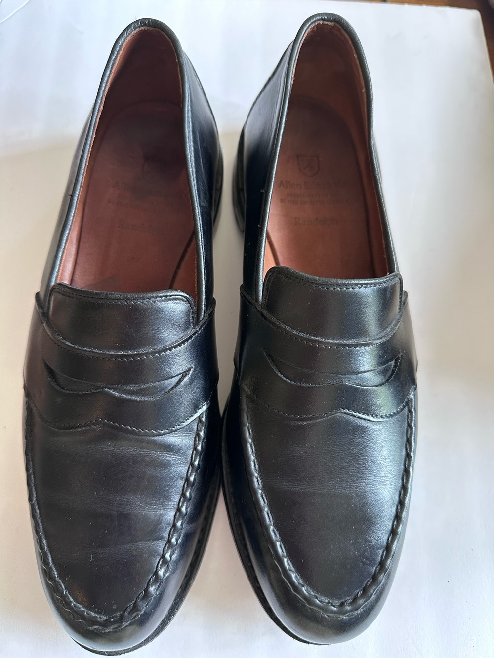 ALLEN EDMONDS mens 9 RANDOLPH black leather PENNY LOAFER Shoes USA CLASSIC $450